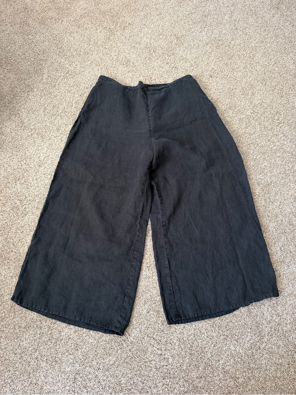 FLAX 100% Linen Cropped Wide Leg Pull On Pants. Pockets. Coastal. Classic. SZ L